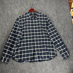 J Crew Shirt Mens XXL Slim Flex Oxford Blue White Cotton Plaid Button Down Pocke